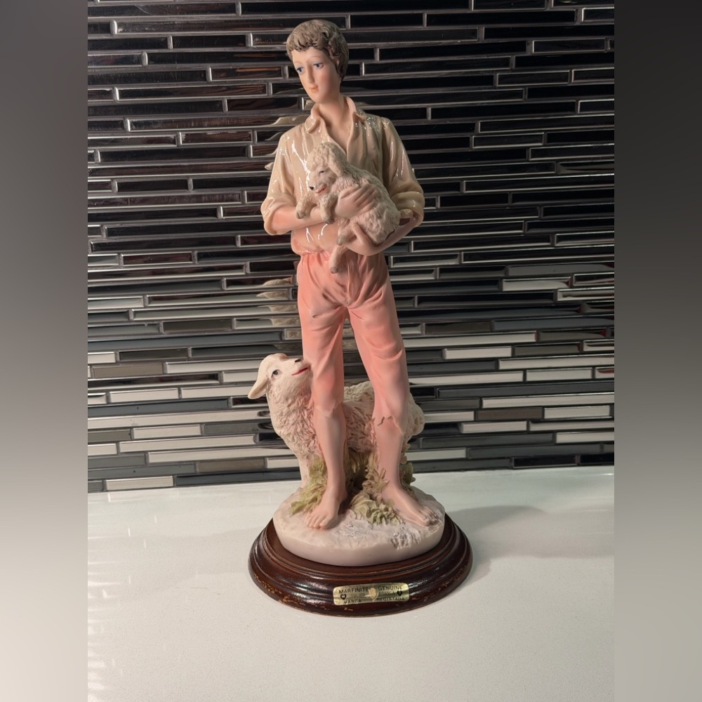 Pastoral Shepherd Figurine with Lambs
